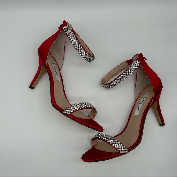 NINA Women's Vauna Evening satin Sandals in red rouge crystal size 8M NEW - Picture 1 of 6